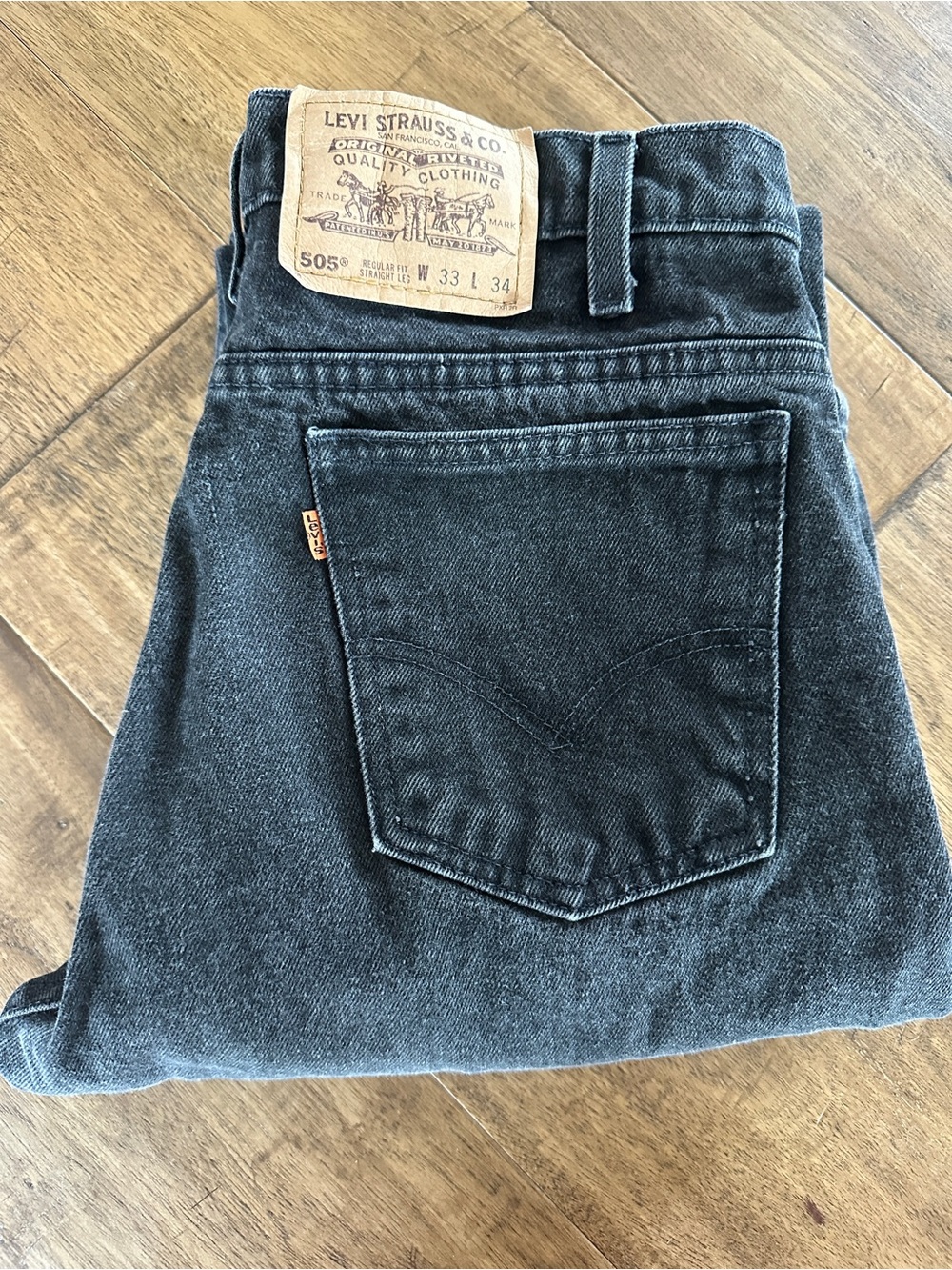 Vintage Levi's 505 Regular Straight Orange Tab Black Jeans 33X34